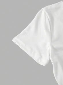 青少年女孩花卉印花短款贴身圆领 T 恤，休闲舒适，适合夏季