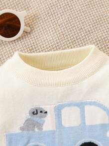 Souflis Souflis Baby Boys Crew Neck Pullovers, Soft Knit Long Sleeve Sweater For Autumn/Winter, Beige Color, Fashion, Casual, Comfortable For Daily Wear, Home, Outings, Travel, Featuring Car & Cartoon Patterns Fall