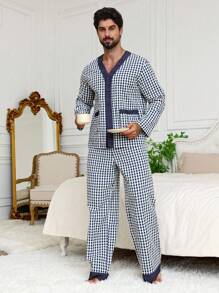 DAZY Plaid Fabric Shirt Paired With Men's Casual Home Outfit, Spring/Summer, Fall Clothes Pajama - Multicolor - View 3