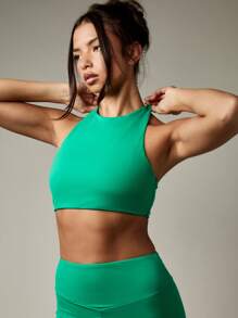 MISSGUIDED Áo ngực thể thao cổ cao Crossback Yoga Studio Chạy bộ Thể dục Tập luyện Hỗ trợ Tập luyện Áo - màu xanh lá - Xem 4