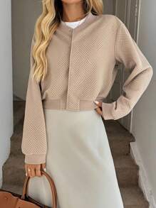 Easowa 休闲米色短款女士夹克，秋冬短款夹克短款上衣夹克米色夹克纹理夹克米色夹克女士女士米色短款夹克 - 米色 - 查看 3