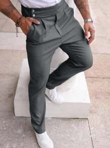 Manfinity Homme 男士纯色褶皱口袋直筒休闲裤 - 深灰色 - 查看 3