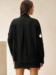 Anewsta 手工银色亮片装饰百搭雪纺衬衫，女士春季 - 黑色 - 查看 3