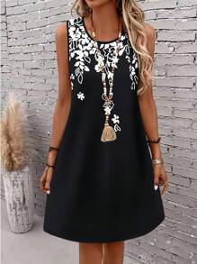 EMERY ROSE Vestido casual cómodo de talla grande con estampado floral negro - Multicolor - Ver 3