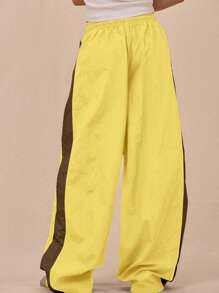 MUSERA 抽绳腰带尼龙撞色拼接阔腿运动裤（仅裤子）机场休闲圣诞款 - 黃色 - 查看 4