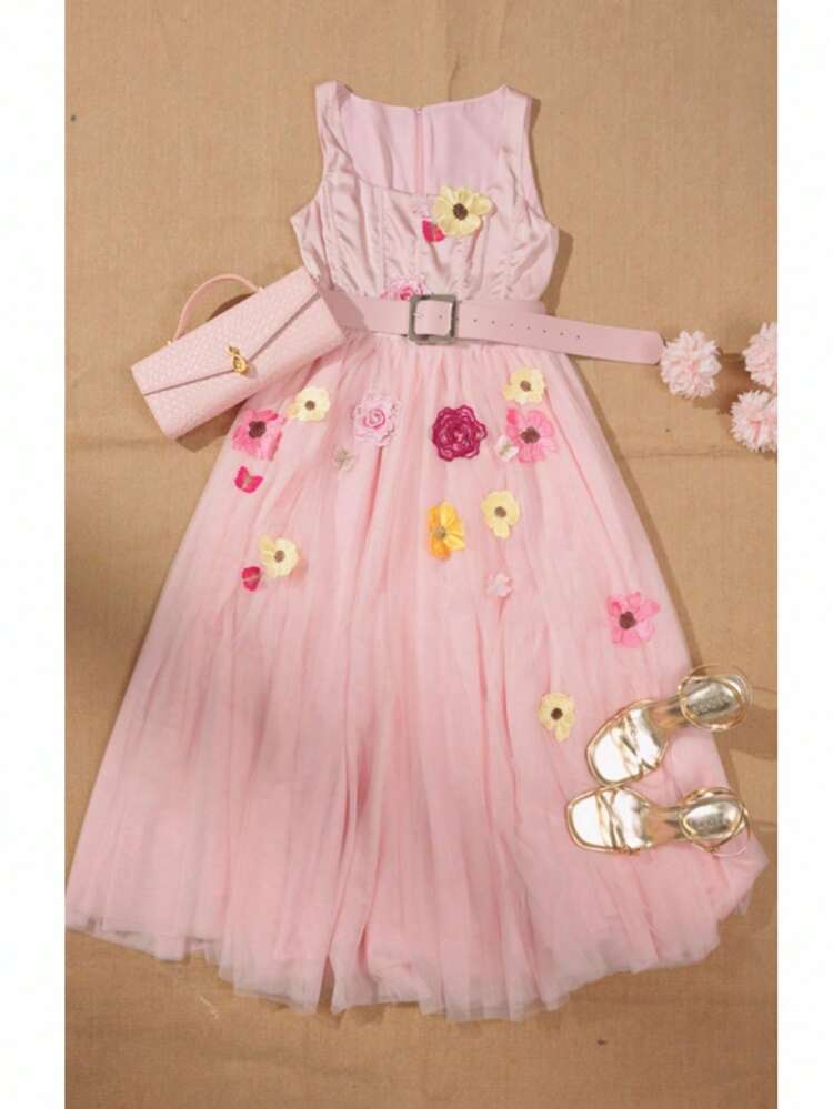 Women's Sleeveless Floral Decor Casual Dress