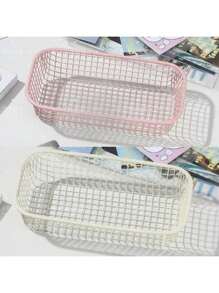 1/2 piezas de cesta de almacenamiento de hierro con estilo Ins de color crema, organizador de escritorio simple para maquillaje, almacenamiento de suministros de oficina, de regreso a la escuela, artículos de boda, decoraciones florales, cosas de casa, mesa, decoraciones para el hogar, organización y almacenamiento del hogar, decoración de habitación, decoración de dormitorio