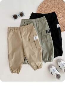 SHEIN Leap Crew 3pcs Baby Boy Casual Loose Fit Elastic Waist Cargo Pants, Suitable For Spring Autumn For Everyday Wear, Home, School - Multicolor - View 1