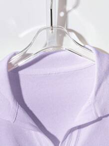 Franclia Áo len cổ polo mềm mại phong cách Hàn Quốc mới, dễ mặc và đi làm, đa năng cho nữ, quần áo len dệt kim cho trường đại học - Màu tím hoa cà - Xem 4