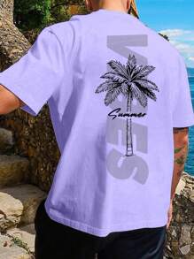 Manfinity Chillmode 男士椰子树与字母图案 T 恤