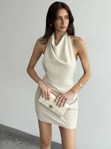 Aloruh Vestido mini halter sin espalda de unicolor de verano para mujer, conjunto de ropa sexy para club, salir