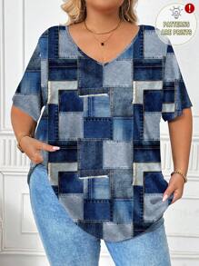 SHEIN CURVE+ Casual Minimalist Allover Print Plus Size T-Shirt Suitable For Going Out