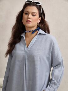 Zelara 大码休闲条纹长款衬衫裙西装女士节日波西米亚嬉皮女牛仔装老钱波西米亚夏季波西米亚老钱夏季女士服装春假狂欢装节日春假装