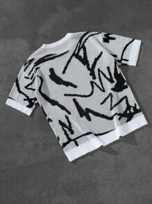 PAVTROS 男士时尚休闲撞色圆领短袖针织上衣 - 黑與白 - 查看 2