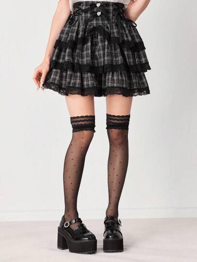 Kawaii 1 Pair Cute Polka Dot Pattern Thigh High Socks, Retro Sweet Lace Edge Over-The-Knee Socks, Ultra Thin Elastic Sheer Tights