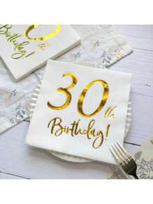20pcs White & Gold Printed 30th Birthday Party Napkins, 6.5*6.5inch, Made Of Original Pulp, Suitable For Hotel Restaurant Bar Disposable Tableware Napkin Valentine DAY, Valentines Wedding, Birthday - Multicolor - View 9