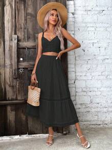 Breezaya 女式撞色蕾丝荷叶边下摆超长度假海滩裙 - 黑色 - 查看 4