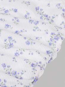 Tween Girl Casual Minimalist Ditsy Floral Ruched Camisole, Can Be Worn Layered Or Alone, Suitable For Girls' Daily Wear - Mauve Purple - View 4