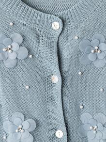 SHEIN Clasi 大码女式 3D 花朵纽扣前优雅短袖开衫，灰蓝色，秋季