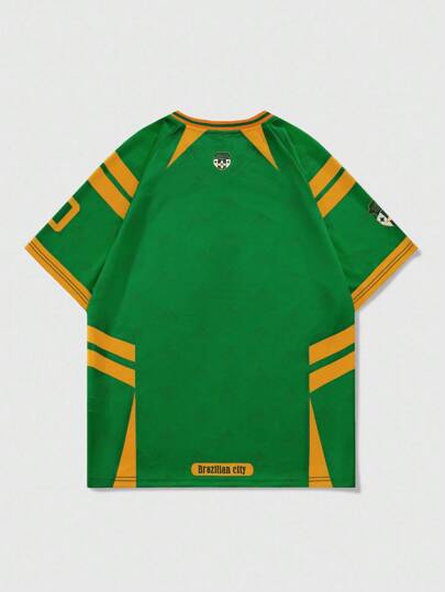 Street Life Men's Brazil Football Graphic V-Neck Short Sleeve Sports T-Shirt Jersey