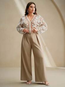 Anewsta 大码女式花卉刺绣落肩长袖单排扣针织开衫 - 白色 - 查看 5