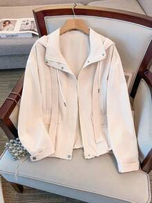 GlowEve CURVE Plus Size Women's Solid Color Long Sleeve Zip Front Drawstring Hooded Jacket Fall Winter Cloth For Women Autumn