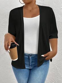 Elenzga Plus Size Women Knit Open Front Black Cardigan, For Woman - Black - View 4