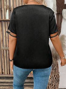 EMERY ROSE Camicia casual con panello in rete, tinta unita, manica corta, estiva, per taglie comode