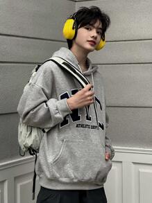 DAZY Men's Casual Hooded Sweatshirt With Letter Graphic, Fall - Grey - View 7