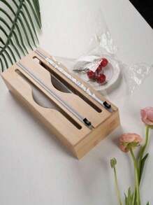 1 Pc, 2-In-1, 3-In-1 Bamboo Storage Bag Organizer For Keeping Food Fresh, Kitchen Drawer Organizer, Plastic Wrap And Foil Cutter, Drawer,Countertop Or Wall Mount Kitchen Organizer