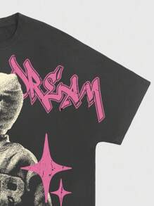 ROMWE Street Life Women's Casual Fashion Street Personalized & Letter Print Short Sleeve T-Shirt, Summer - Grey - View 5