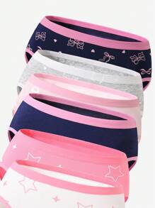 Sparklyn 6pcs/Set Girls' Cotton Cute Heart, Bow, Star, Plaid Print Panties, Underwear Kids Panties Panties 6 Piece Set,Backto SchoolFashion Fall Winter