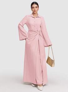 Veilorie 1pc Women's Ultra Long Solid Color Dress, Minimalist Fashion Casual Everyday Wear Modest - Baby Pink - View 1