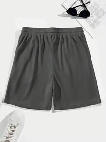 Manfinity Homme Quần short nam họa tiết tổ ong màu tương phản thường ngày, quần short xám phong cách ngày lễ, quần short nam họa tiết - Màu xám đen - Xem 2