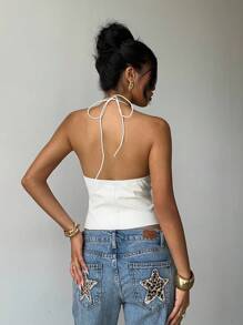 Aloruh 1 件女士纯色无袖露背上衣，夏季时尚，适合外出