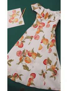 MOTF PREMIUM LINEN FLORAL PRINTED OFF-SHOULDER DRESS - Multicolor - View 9