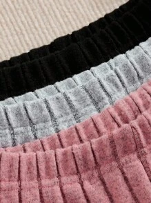 SHEIN Set de 3 piezas para niñas jóvenes con top de manga larga de cuello redondo y unicolor + pantalones casuales sueltos de cintura elástica, para primavera/otoño - Multicolor - Ver 5