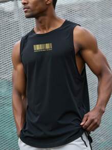 Manfinity Sport PWRUP Men's Spider Print Casual Fitness Sport Tank Top Comfortable Breathable Sweat-Wicking Baggy For Gym Casual Oversized T-Shirt - Black - View 4