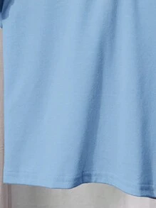 SHEIN 2 件/套年轻男孩舒适立领撞色休闲时尚日常百搭针织衬衫 T 恤和编织短裤，适合春夏季，适合日常穿着、运动、户外、学校、派对、节日、拍照