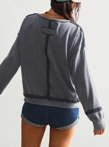 Bohemela 秋冬波西米亚风音乐节休闲纯色针织圆领宽松水洗女式图案卫衣 - 灰色 - 查看 7