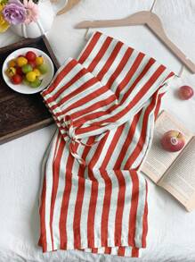 SHEIN EZwear 女士系带腰阔腿宽松休闲条纹裤 - 紅色 - 查看 4