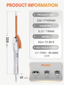 SHEGLAM HAIR It-Curl 捲髮棒，捲髮器，捲髮器，9 毫米捲髮棒，LED 顯示器和 5 種溫度設置，快速預熱，無需等待，護髮不損傷頭髮，防卡頭髮設計，自動關閉適合所有髮質 - 英國插頭 生日 禮物 粉紅色的 氛圍 化妝品 派對 海灘 旅行 露營 學校 校園 節慶 玫瑰 展示 女孩 魅力 最好的 婦女節 愛自己 春天 護髮 - 英規插(220-240V) - 查看 12