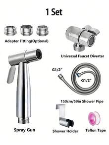 High Pressure Bidet Sprayer Kit - 304 Stainless Steel Toilet Cleaner With Faucet Connector For Bathroom - Silver - View 8