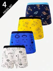 4 件套小男孩恐龙图案印花内裤，柔软棉质图案平角裤，返校时尚