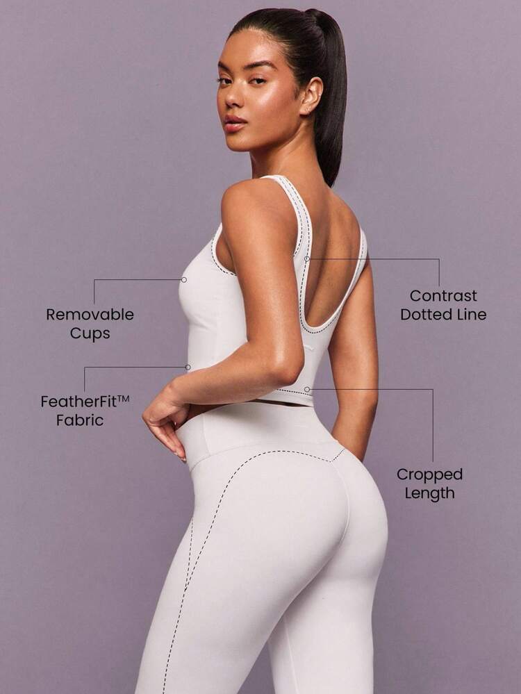FeatherFit™ Sweet Glow Soft Stretchy Sweat-Wicking Contrasting Dotted Line Removable Cups Sweetheart Neck Active Tank Top Low-Impact Yoga Pilates Studio Gym Daily Active  Spring Summer