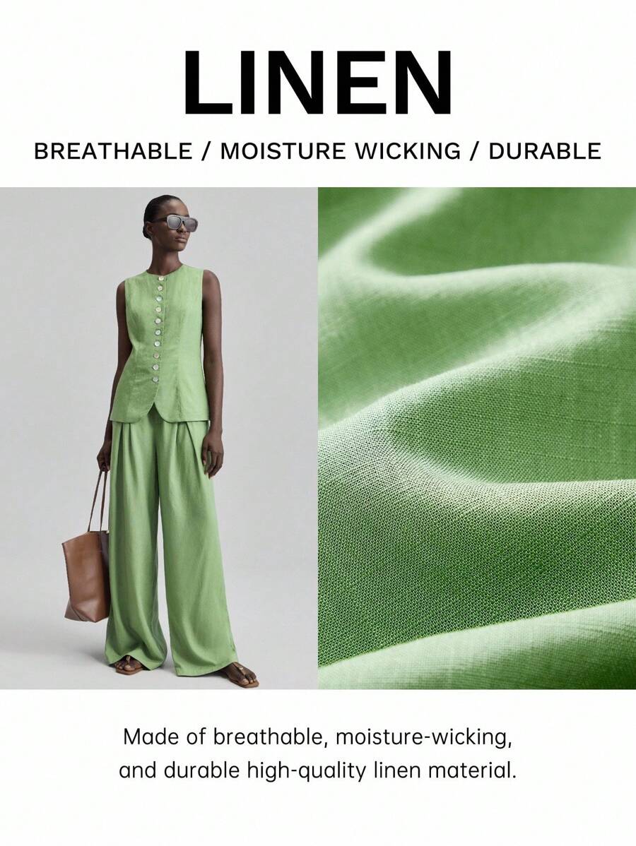 Ontre Women's 2025 New Autumn Fashion 2000s Retro Style Countryside Outfit, Office Lady Business Casual Suit With Sleeveless Jacket & Pants For Dates, Outings, Parties, Airports - Green - View 1