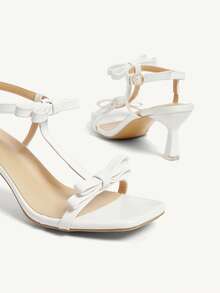 CUCCOO CHICEST Giày cao gót mũi vuông đính đá giả bạc đính nơ trang trí bằng nhựa PVC trong suốt thời trang gợi cảm cho nữ, thích hợp cho mùa hè, kỳ nghỉ, lễ hội âm nhạc, tiệc bar - trắng - Xem 9