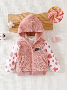 SHEIN Playful Pals 女宝宝休闲加厚豹纹连帽羊毛外套，秋冬