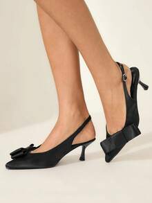 CUCCOO CHICEST 女士尖头小猫跟高跟鞋，蝴蝶结装饰，优雅甜美浪漫百搭时尚舒适鞋，适合哥特式、经典黑色、正式场合、派对、工作场所、婚礼、节日 - 黑色 - 查看 3