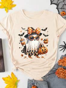 EMERY ROSE Halloween Coffee T-Shirt-Ghost Face Shirt-Halloween Ghost Shirt-Halloween Nightmare--Ghost Face Shirt - Apricot - View 3
